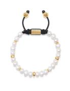 Men's Beaded Bracelet With Pearl And Gold Nialaya White