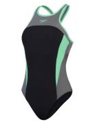 Womens High Neck Splice Cross Back Swimsuit Speedo Black