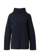 Emma Wool Blend Cable Knitted Roll Neck Lexington Clothing Navy