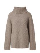 Emma Wool Blend Cable Knitted Roll Neck Lexington Clothing Beige