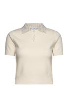 Knitted Polo Shirt With Rhinest Collar Mango Cream