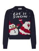 Onlxmas Happy Ls O-Neck Box Knt ONLY Navy