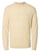 Slhtray Ls Knit Merino Crochet Crewneck Selected Homme Cream