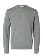 Slhtray Ls Knit Merino Crew Neck Noos Selected Homme Grey