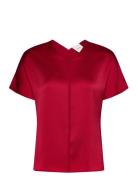 Hammered Satin V Neck Ss Blouse Calvin Klein Red