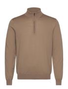 100% Merino Wool Sweater With Zip-Neck Mango Brown