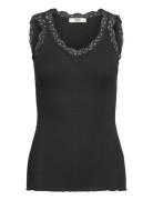 Rmwbalta Modal Sl Lace V-Neck Top RM By Rosemunde Black