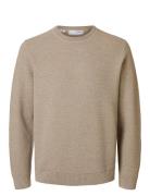 Slhross Ls Knit Structure Crew Neck Noos Selected Homme Beige