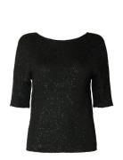 Slfjosie 2/4 Sequin Knit O-Neck Top Selected Femme Black