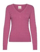 Stretch Cotton Cable V-Neck GANT Pink