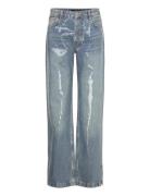 Jeans With Sequins Under Slits Mango Blue