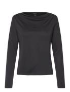 Long Sleeved Ruched Boat Neck Top Monki Black