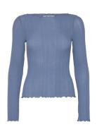 Ribbed Long Sleeve Lettuce Hem Top Monki Blue