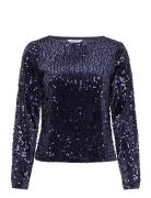 Sequin Trumpet Sleeve Top Bubbleroom Navy