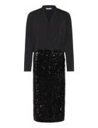 Sequin Trumpet Sleeve Midi Dress Bubbleroom Black