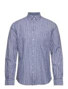 Striped Cotton/Linen Shirt L/S Lindbergh Navy