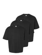 Slhlooseoscar Ss O-Neck Tee 3 Pack Selected Homme Black