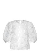 Nadja 3D Flower Puff Sleeve Blouse Bubbleroom White