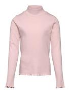 Ribbed High Neck T-Shirt Mango Pink