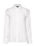 Jacquard Weave Ruffle Blouse Lexington Clothing White