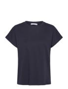 Rounded Neck Cotton T-Shirt Mango Navy