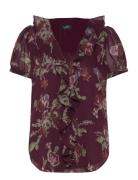 Floral Georgette Puff-Sleeve Blouse Lauren Ralph Lauren Burgundy