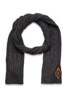 Crest-Patch Cable-Knit Scarf Lauren Ralph Lauren Grey