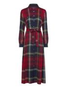 Belted Plaid Cotton-Blend Dress Polo Ralph Lauren Red