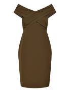 Crepe Off-The-Shoulder Cocktail Dress Lauren Ralph Lauren Khaki