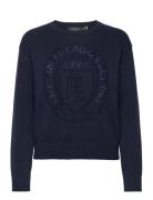 Logo-Crest Cotton Crewneck Sweater Lauren Ralph Lauren Navy