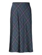 Plaid Satin Charmeuse Midi Skirt Lauren Ralph Lauren Navy