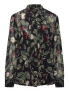 Floral Crinkle Georgette Tie-Neck Blouse Lauren Ralph Lauren Black