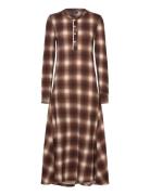 Plaid Waffle-Knit Henley Dress Polo Ralph Lauren Brown