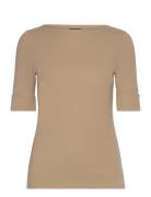 Stretch Cotton Boatneck Tee Lauren Ralph Lauren Beige