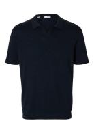 Slhmattis Ss Linen Blend Open Polo Noos Selected Homme Navy