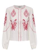 Onlhelen Ls Emb Button Top Wvn ONLY White