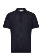 Crochet Knitted S/S V-Neck Polo Lindbergh Navy