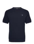 Micro Textured Cotton Ss C-Neck GANT Navy