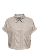 Carcaro S/S Linen Bl Boxy Shirt ONLY Carmakoma Beige