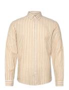 Wide Striped Cotton/Linen Shirt L/S Lindbergh Beige