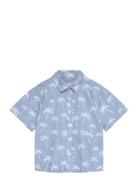 Palm Print Cotton Shirt Mango Blue