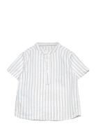 Striped Mao Collar Shirt Mango White