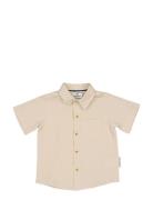 Linen Shirt S.s Blue Geggamoja Beige