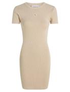 Washed Woven Label Rib Dress Calvin Klein Jeans Beige