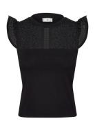 Openwork Neckline Cotton Top Mango Black