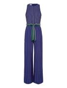 Striped Jumpsuit With Belt Mango Blue