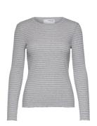 Slfanna Ls Crew Neck Tee Str Noos Selected Grey