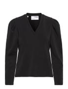 Slflora Ls V-Neck Sweat Top B Selected Black