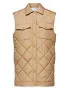 Slftinna Long Quilted Vest Selected Beige