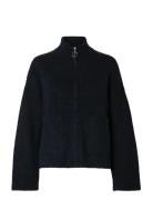 Slfsia Ras Ls Knit Zipper Cardigan Noos Selected Navy